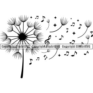 Löwenzahn Blume Schlag Musik Note Pedal Make Wish Natur Garten Pflanze Stengel Logo Frühling Wind Pflanzensamen SVG PNG Clipart Vektor Cricut Cut File