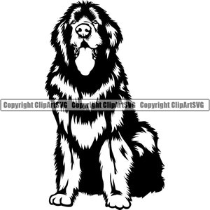 Neufundländer sitzen sitzend Rasse glückliches Lächeln Pfote Welpe Welpe Haustier K9 Bernhardiner Leonberger Mastiff Logo SVG PNG Clipart Vektor Schneiden Schneiden