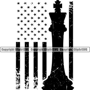 Chess King USA Flag Silhouette Pieces Jeu de société Player Club FIDE Master Play Art Design Logo SVG Png Clipart Vector Cricut Cut Cutting File