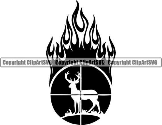 Hunting Logo 73 Scope Fire Flame Rifle Duck Deer Sport Hunt Etsy
