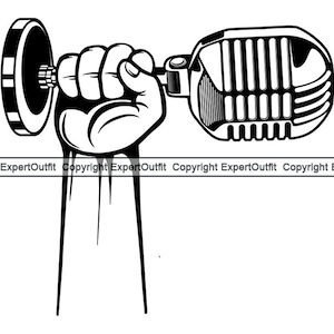 Hand mit Mikrofon Audio Tonaufnahme Aufnahme Stimme Mikrofon Musik Studio Radio Podcast .SVG .PNG Clipart Vektor Cricut Schnitt Schneiden