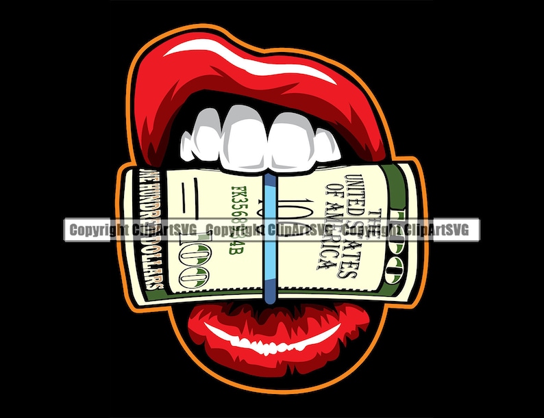 Lips Bite Money Drip Cash 100 Dollar Bill Gold Teeth Mouth | Etsy