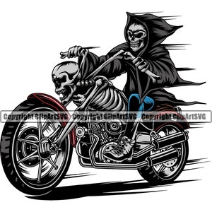 Grim Reaper Skull Death Gun Evil Kill Killer Grim Horror Hell Ghost Tattoo Skeleton Bone Biker Logo SVG PNG Clipart Vector Cut Cutting File