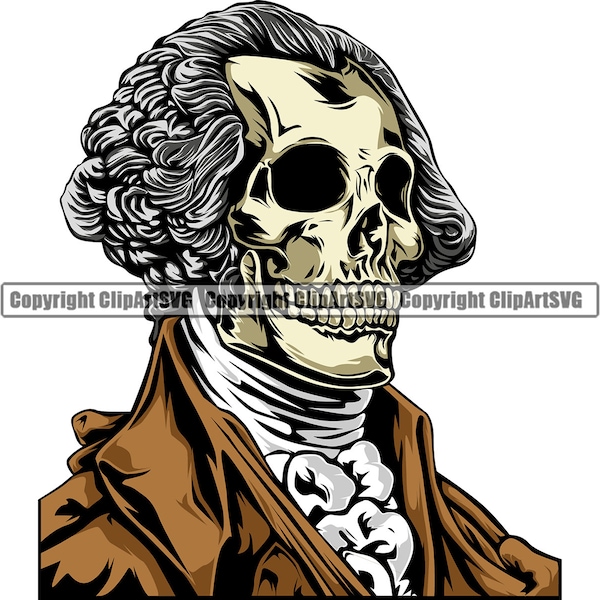 George Washington Skull Skeleton Dead President Money Cash Statue Horror Profit Investing Tattoo Logo SVG PNG Clipart Vector Cricut Cut File