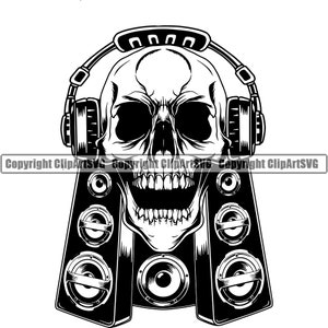 Crâne Casque Audio Haut-Parleur Musique DJ Disc Jockey Équipement Son Système Stéréo Sub Woofer Bass Design Logo SVG PNG Vector Clipart Cut