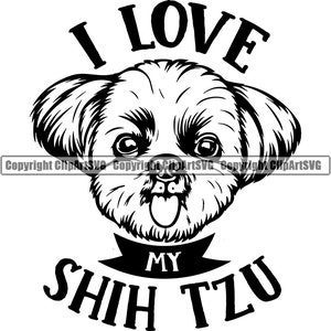 Shih Tzu Dog LI Love My Breed Happy Paw Puppy Pup Pet Art K-9 Maltese Pomeranian Chihuahua Artwork Logo SVG PNG Clipart Vector Cut Cutting