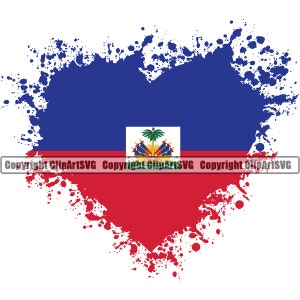 Haiti Haitian Heart Love Paint Splatter Distressed Flag Country World Nation Sign Symbol Design Element Art Logo SVG PNG Clipart Vector Cut