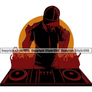 DJ Disc Jockey Música Turntable Record Player Mixer Álbum Vinil Clube Som Rádio Estéreo Silhueta Design Arte Logotipo SVG PNG Clipart Corte