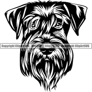 Schnauzer hondenras hoofd blij gezicht glimlach Paw Puppy Pup Pet Shop Canine K-9 miniatuur Giant Design Logo SVG PNG Clipart Vector knippen snijden