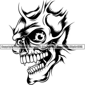 Totenkopf Skelett Punk Echte Augen Augapfel grinsend Mittelfinger Tod Evil Kill Killer Geist Tattoo Hölle Art Logo SVG PNG Vektor Clipart Cut