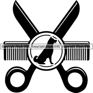 Pet Grooming Shop Groomer Groomer Animal Barber Comb  Salon Dog Bone Hair Cut Hairstyle Puppy Canine Wash Logo SVG PNG Clipart Vector Cut