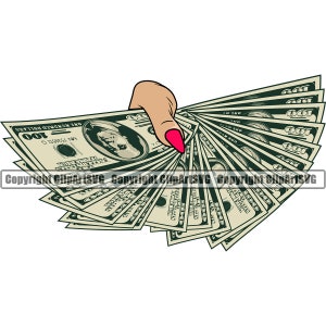 May include: A hand with pink nail polish is holding a fan of US dollar bills. The bills are all $100 bills and are fanned out in a way that shows the portrait of Benjamin Franklin on each bill.