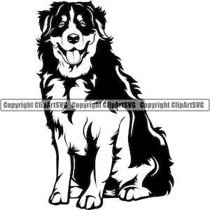 Berner Sennenhund Sit sitzend glücklich Rasse Pfote Welpe Welpe Haustier Kunst Bernhardiner Grosser Schweizer Berg Logo SVG PNG Clipart Vektor Schneiden Schneiden