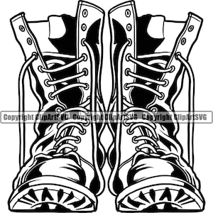 Military Boots Shoes Soldier Vet War Hero Sign American US Veteran Gun Boots Helmet Battle Art Design Logo SVG PNG Vector Clipart Cut