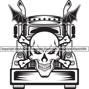 Skull Skeleton Semi Tractor Trailer Trucking Truck Driver Trucker Big Rigg Cab Move Haul Ship Cargo Design Logo SVG PNG Clipart Vector Cut
