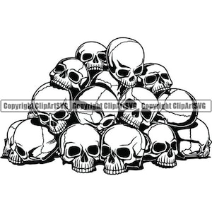 Crâne Pile #1 squelette Halloween tête humaine horreur effrayant mort cimetière enfer cadavre tombe. SVG. PNG vecteur Clipart Cricut coupe coupe
