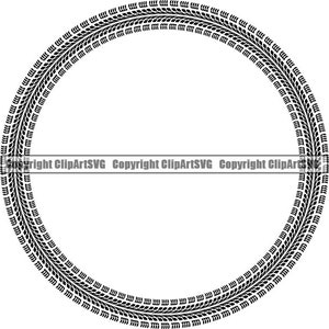 May include: Black and white tire tread pattern circle frame. The tire tread pattern is repeated around the circle.