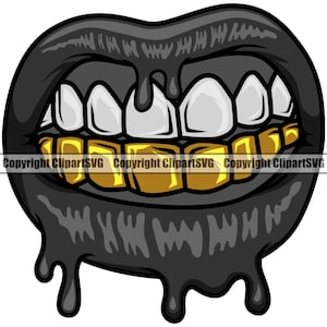 Gouden tanden druipende lippen mond Grillz Grill Thug Gangster Pose Doctor Mask Drip Melt Melting Hot Art Design Logo SVG PNG Clipart Vector Cut