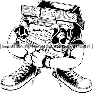Boos Mean Face Radio Boombox Vintage Boom Box Tape Player Recorder Muziekapparatuur Hip Hop Rap Retro Design Logo SVG PNG Vector Clipart Cut