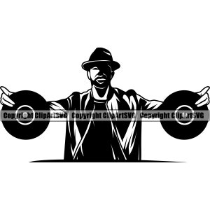 DJ Disc Jockey Plattenspieler Plattenspieler Mixer Album Vinyl Club Sound Radio Stereo Rap Silhouette Design Art Logo SVG Vektor Clipart Cut