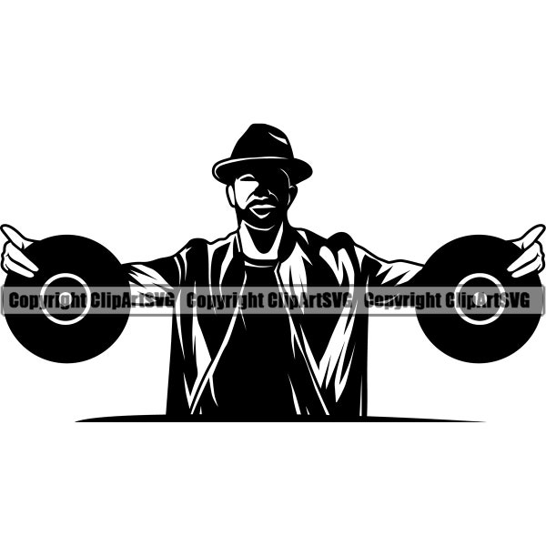 DJ Disc Jockey Music Turntable Record Player Mixer Album Vinyl Club Sound Radio Stereo Rap Silhouette Design Art Logo SVG Vector Clipart Cut