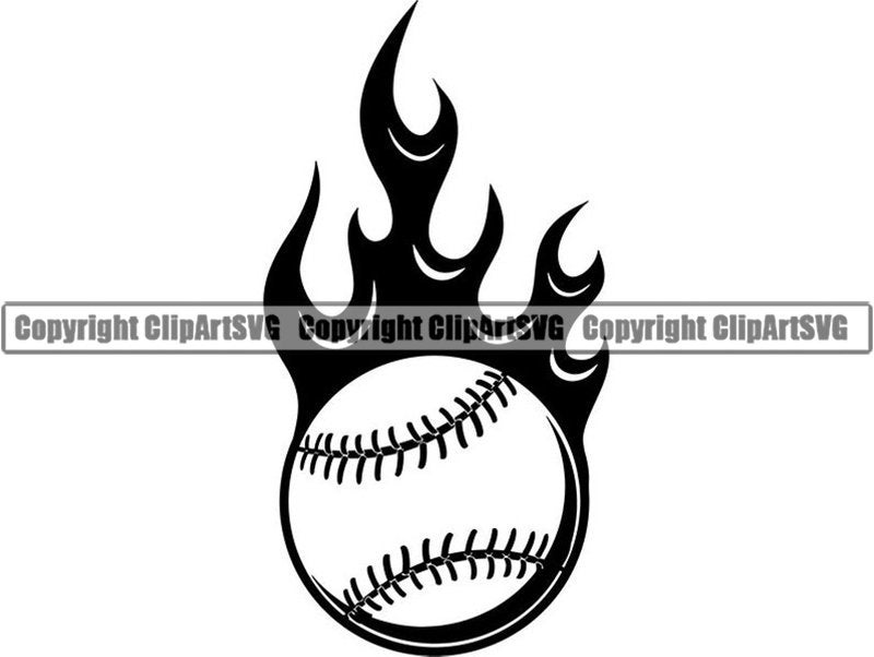 Baseball Logo 63 Ball Motion Fire Flames Player Bat League Etsy