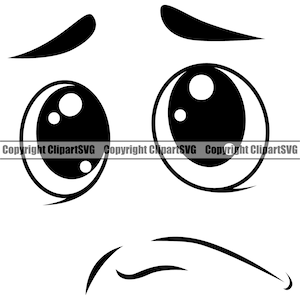 Dibujos animados expresión facial emoción asustado triste llanto ojo boca nariz ceja cara cabeza emblema elemento de diseño logotipo SVG PNG Clipart Vector Cut File