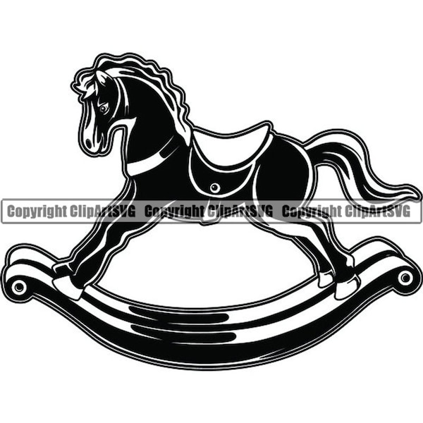 Rocking Horse #1 Toy Childhood Child Play Wooden Rocking Animal Kid Fun Old Vintage Antique .SVG .PNG Clipart Clipart Vector Cut Cutting