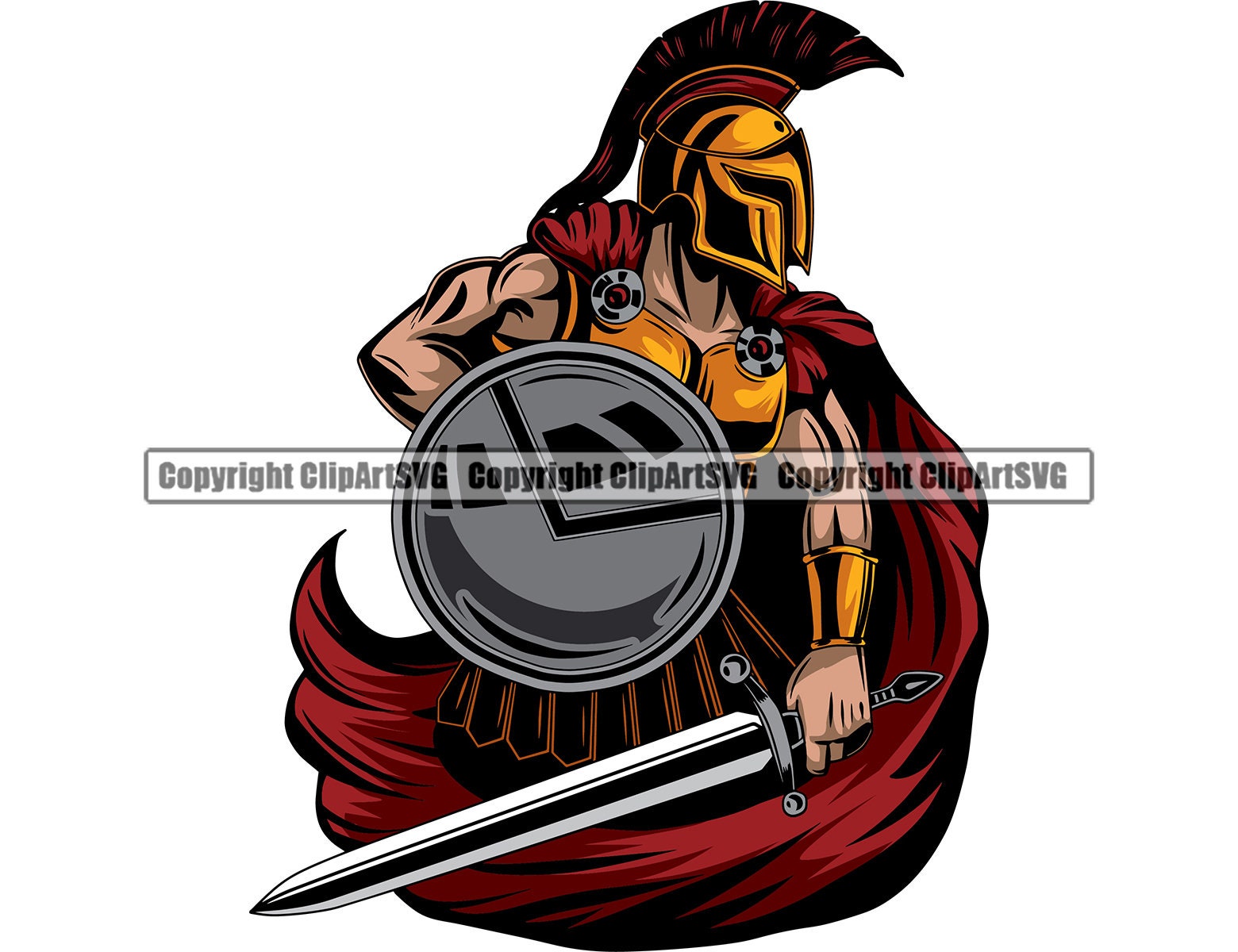 Spartan Battle Helmet Warrior War Sword Viking Barbarian Medieval Mascot Angry Man Game Muscle Design Logo SVG PNG Clipart Vector Cut