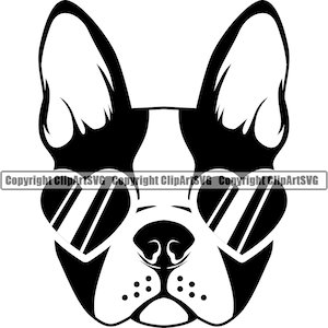May include: Black and white silhouette of a French Bulldog wearing heart-shaped sunglasses.