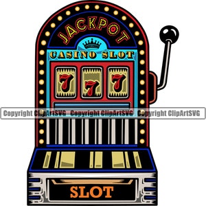 Jackpot Slot Machine Chanceux 777 Casino Pari Argent Jeton Gagner Risque Jouer Gagner Signe Vegas Spin Game Design Logo SVG PNG Vector Clipart Cut