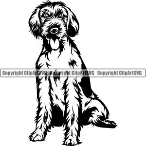 Wirehaired Pointer Hund Sit sitzend Rasse Glücklich Pfote Welpe Welpe Haustier Englisch Weimaraner Vizsla Logo SVG PNG Clipart Vektor Schneiden Schneiden
