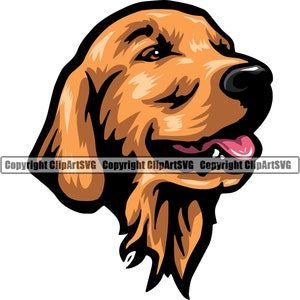 Golden Retriever Cão Raça Feliz Rosto Filhote De Cachorro Animal Animal De Estimação Pedigree Puro Sangue Arte Labrador Lab Caça Logotipo PNG SVG Clipart Arquivo de corte vetorial