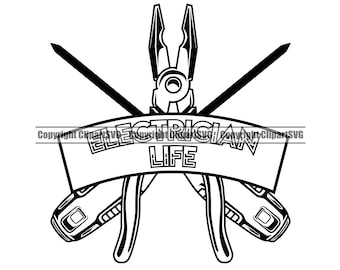 Electricista Técnico de vida Cable eléctrico Trabajador de trabajo Industria de trabajo Reparación de trabajos Reparación Logotipo de la empresa PNG SVG Clipart Vector Cricut Corte Corte