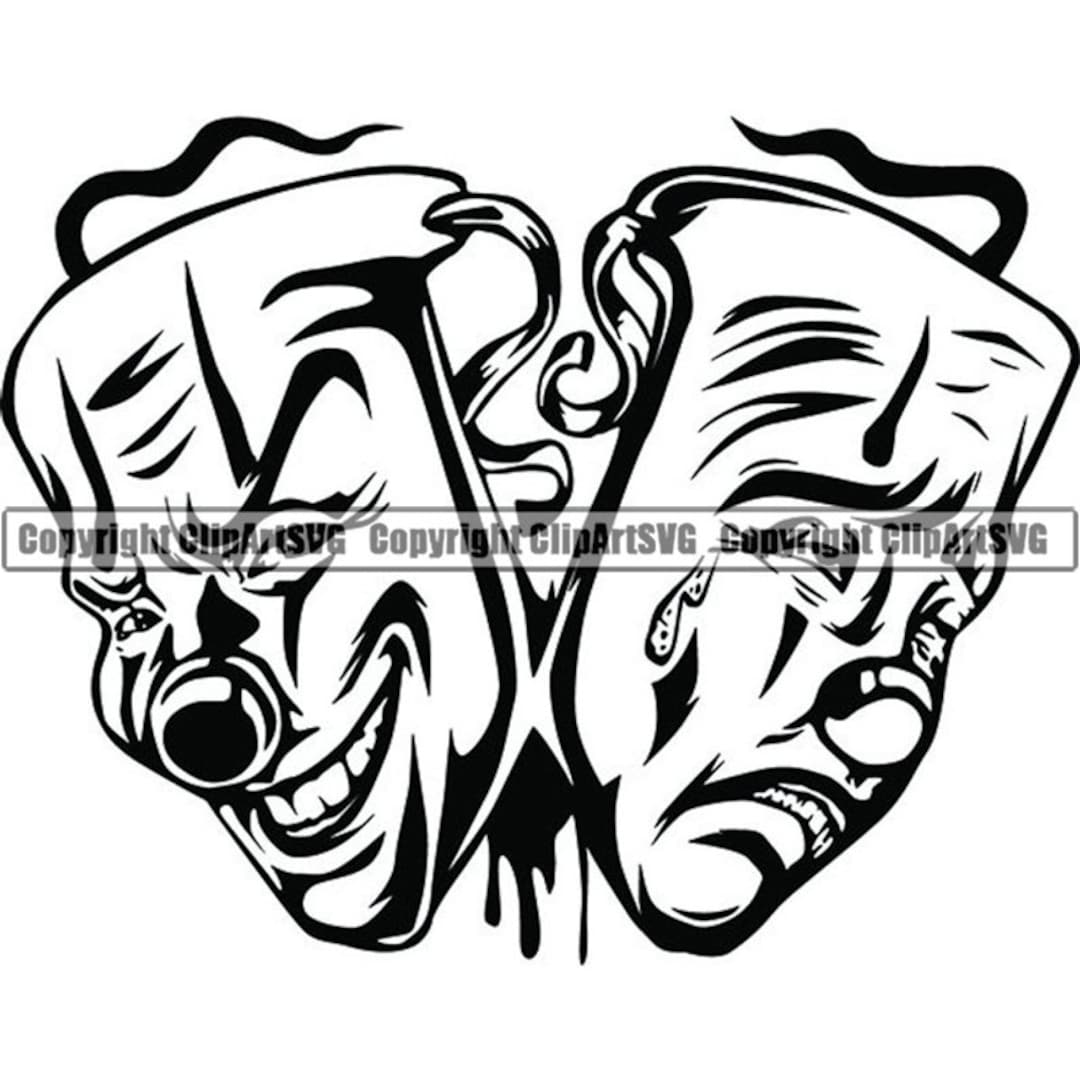 Happy Sad Masks #8 Laugh Now Cry Later Clown Face Gangster Biker Thug  Tattoo Illustration Theater.svg .PNG Clipart Vector Cricut Cut Cutting -  Etsy, image size:1080x1080