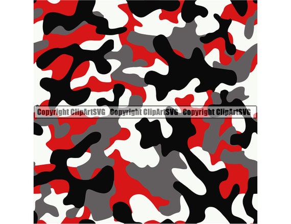 Red Camo Camouflage Seamless Pattern War Print Urban Military Hunt Wrap  Cover Graphic Design Decor Art Logo SVG PNG Clipart Vector Cut File