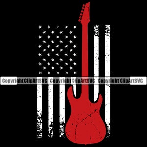 Music Electric Guitar USA Flag Rock Music Musical Instrument Classical Element Artist Art Design Logo SVG PNG Vector Clipart Cricut Cut File