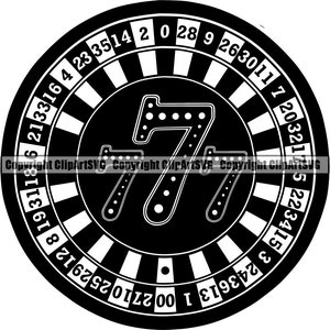 Ruota della roulette Lucky 777 Casino Scommessa Soldi Chip Vinci Rischio Gioca a Poker Slot Machine Craps Vegas Spin Game Design Logo SVG PNG Vector Clipart Cut