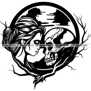 Casal Mulher Masculino Crânio Amor Eterno Relacionamento Dia dos Namorados Romântico Horror Casamento Desenho Animado Arte Logotipo Tatuagem Design SVG PNG Cut