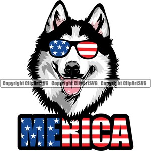 Siberian Husky Dog USA Flag Lunettes de soleil Merica America American Breed Puppy Pet Silhouette Design Logo SVG PNG Clipart Vector Cricut Cut File