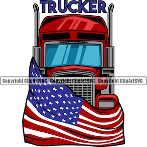 Truck Driver Trucking USA United States America American Flag Delivery Shipping Cargo Design Logo SVG Clipart Vector Cricut Cut Cutting File