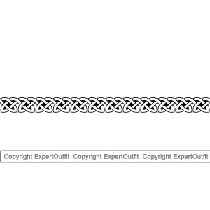 May include: Black and white Celtic knot border design. The design is a continuous pattern of interlaced knots.