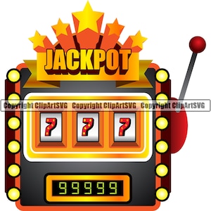 Jackpot Slot Machine Lucky 777 Casino Scommessa Soldi Chip Vinci Rischio Gioca Vinci Vincitore Segno Vegas Spin Game Design Logo SVG PNG Vector Clipart Cut