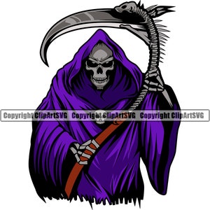 Sensenmann Schädel Skelett Knochen Sichel Klinge Umhang Tod Evil Kill Killer Gespenst Tattoo Hölle Art Design Logo SVG PNG Vektor Clipart Cut