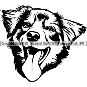 Australian Shepherd Hunderasse glücklich Kopf Gesicht Welpe Welpe Haustier Clip Art K-9 Rinder Border Collie Logo SVG PNG Clipart Vektor Cricut Cut Cutting