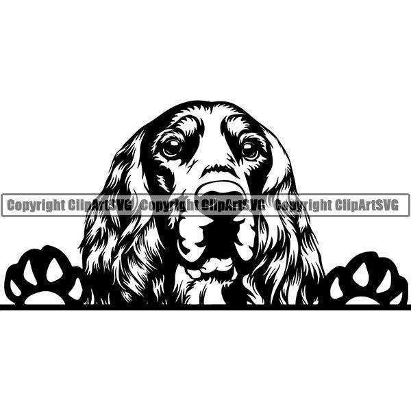 English Setter #2 Happy Peeking Dog Breed Paws Pedigree Purebred Pet Cocker Spaniel Animal Logo .SVG .PNG Clipart Vector Cricut Cut Cutting