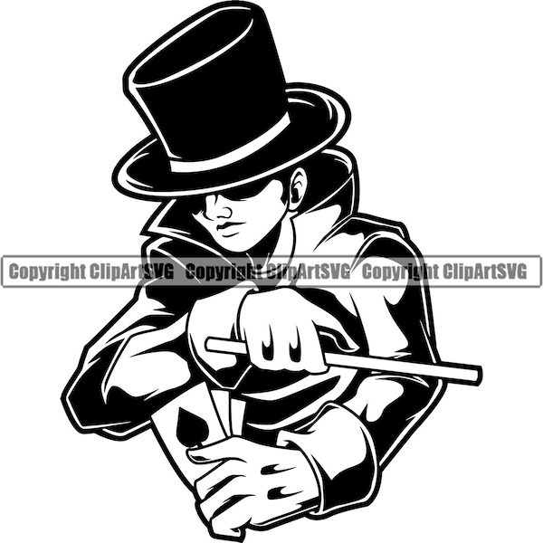 Magician Magic Trick Wand Hand Magical Stick Props Spell Sleight Chant Illusion Cards Rabbit Hat Art Design Logo SVG PNG Vector Clipart Cut