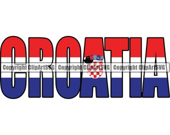 May include: The word "CROATIA" in bold black letters with the Croatian flag colors red, white, and blue behind the letters. The Croatian coat of arms is visible in the center of the word.