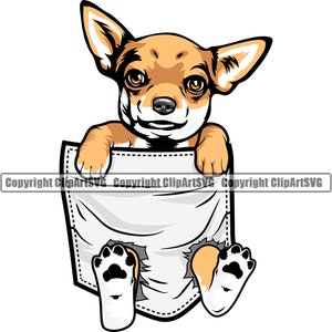 Chihuahua Dog Breed Paw Hanging Shirt Pocket Puppy Pup Pet Art Silhouette Design Element Logo SVG PNG Clipart Vector Cricut Cut Cutting File