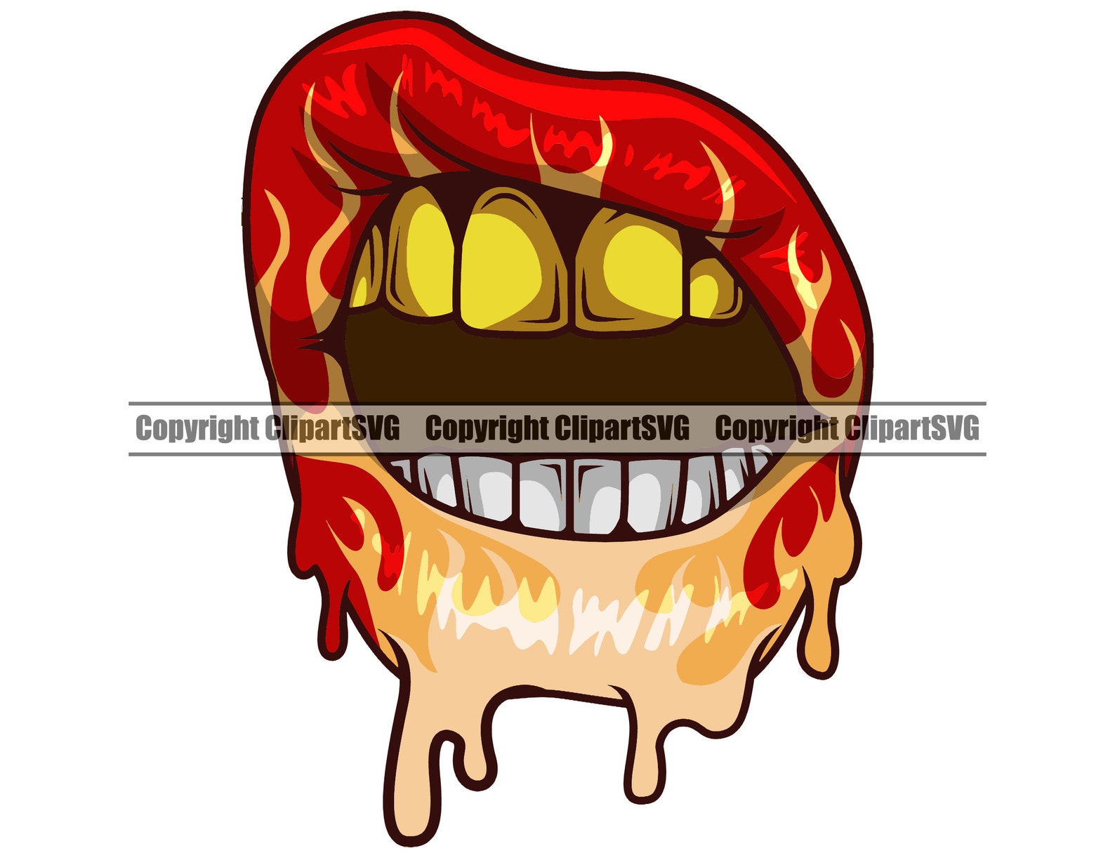 Sexy Hot Lips Fire Flame Drip Dripping Gold Teeth Mouth Doctor Etsy
